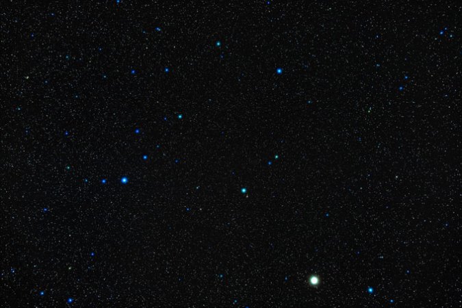 Stars appear as bright points on a dark colored background. To the left, a handful of stars make a C shape. This is a constellation called Corona Borealis, where in the coming months, a nova will appear as a new temporary star, astronomers say.